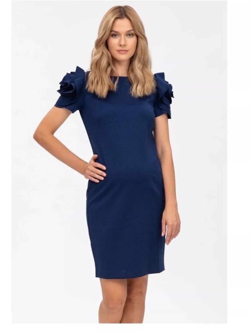 Pietro Brunelli Navy Maternity Dress with Ruffle Detail